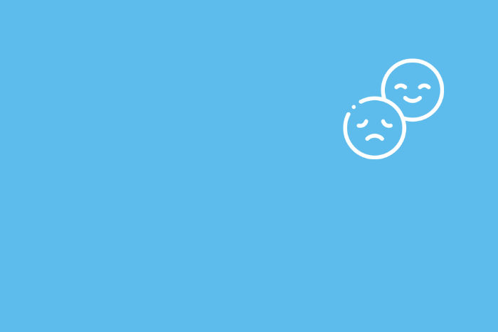 Sad and happy faces with light blue background